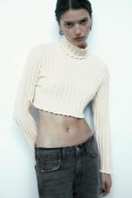 Dames Zara coltrui trui knit cropped ribtop top maat S ecru, Zara, Ophalen of Verzenden, Wit, Zo goed als nieuw