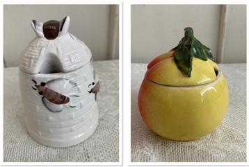 2x Brocante honingpotje / Keramiek / 1x appel beschikbaar voor biedingen