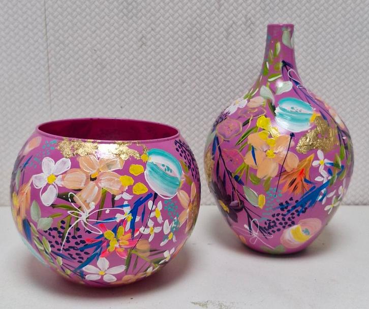 Handbeschilderde Vazen Set - Uniek Decoratief, Huis en Inrichting, Woonaccessoires | Vazen, Zo goed als nieuw, Overige kleuren