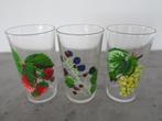 Vintage glazen 'fruit' - set à 3 stuks, Ophalen of Verzenden, Zo goed als nieuw, Frisdrankglas