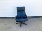 KEBE | Zwart Leren Deense Design Draai Relaxfauteuil, Huis en Inrichting, Fauteuils, Minder dan 75 cm, Ophalen of Verzenden, Zo goed als nieuw