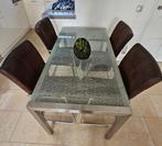 Zeer mooie design eethoek glas met geborsteld rvs, Huis en Inrichting, Tafels | Eettafels, Ophalen, Gebruikt, 50 tot 100 cm, Glas