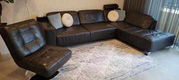 Leren loungebank met fauteuil