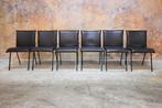 ZGAN! 6 donkerbruine leren Topform design eetkamerstoelen, Bruin, Design, Ophalen of Verzenden, Zo goed als nieuw