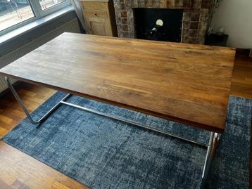 Eiken eettafel met chroom onderstel - 4 persoons 180 cm beschikbaar voor biedingen