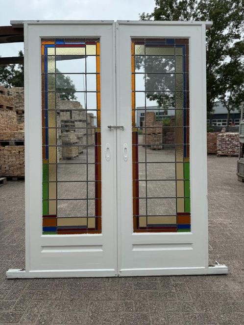 Set schuif / en-suite deuren met glas in lood 215x153cm., Antiek en Kunst, Curiosa en Brocante, Ophalen