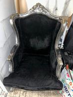 Barok Fauteuil Zwart/Zilver, Huis en Inrichting, Fauteuils, Ophalen, Gebruikt, Minder dan 75 cm, Stof