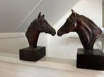 Bronzen Paarden Boekensteunen Set - Kunst Beelden Houtsnijwe, Ophalen of Verzenden