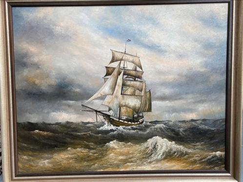 Schilderij olieverf klassiek zeilschip formaat 82x100cm, Antiek en Kunst, Kunst | Schilderijen | Klassiek, Ophalen