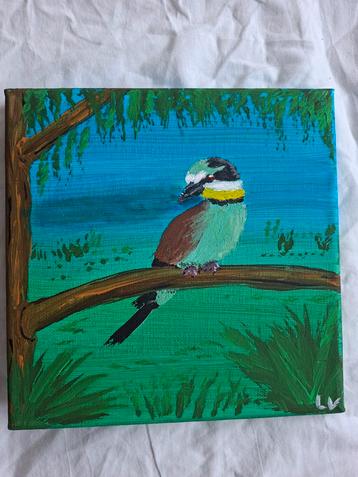 Vogel op Tak - Schilderij op Doek beschikbaar voor biedingen