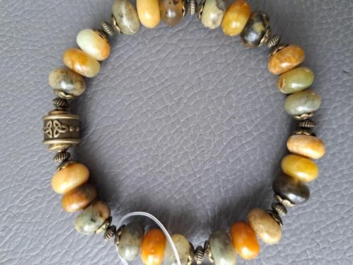 894 edelsteen armband natuurlijke Jade rondelles van 10x6mm, Sieraden, Tassen en Uiterlijk, Armbanden, Nieuw, Elastiek, Overige kleuren