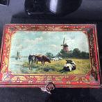 Vintage / Antiek bewaarblik compleet met sleutel Afbeeldigen, Ophalen of Verzenden