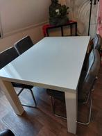 Eettafel hoogglas wit met 4 stoelen., Zo goed als nieuw, Ophalen