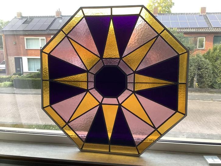 Glas in lood panelen, achthoekig, 90 cm doorsnee, Doe-het-zelf en Verbouw, Glas en Ramen, Ophalen