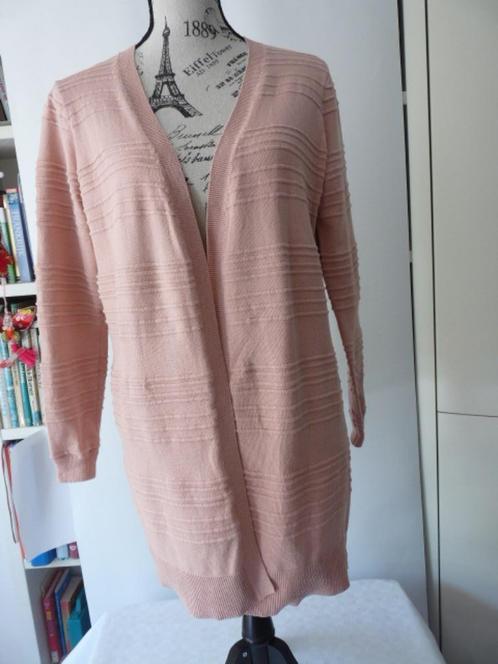 fijn roze tricot lang vest met geribbeld patroon, Hema , S, Kleding | Dames, Truien en Vesten, Zo goed als nieuw, Maat 36 (S)