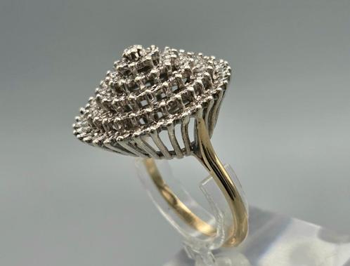 Gouden Vintage cocktailring 99 diamanten Ca:1.00 ct.2025/453, Sieraden, Tassen en Uiterlijk, Ringen, Zo goed als nieuw, Dame, 18 tot 19