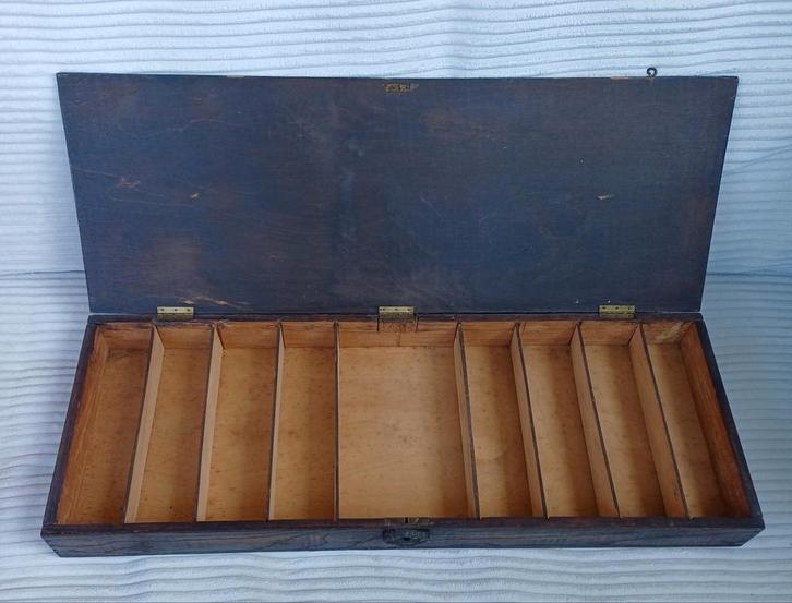 Brocante houten kistje, houten display, bestekbak,organizer., Antiek en Kunst, Curiosa en Brocante, Ophalen of Verzenden