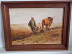 Schilderijtje Paard met ploeg en boer., Antiek en Kunst, Kunst | Schilderijen | Klassiek, Verzenden