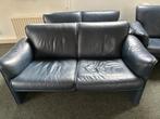 2 lederen blauwe banken en 1 fauteuil, Huis en Inrichting, Fauteuils, Ophalen, Gebruikt, 75 tot 100 cm, 50 tot 75 cm