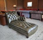 Chesterfield chaise lounge olive green, groen leer, Ophalen, Eenpersoons, Chesterfield, Leer