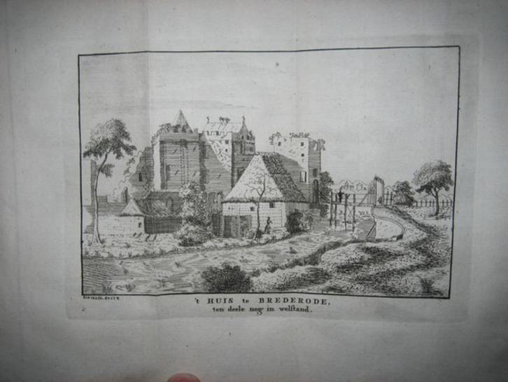 62 Brederode het Kasteel Kopergravure 1736, Antiek en Kunst, Kunst | Etsen en Gravures, Ophalen of Verzenden