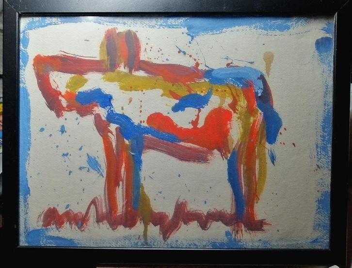 A Heyboer '' Tier '' mix media 30 x 40 cm op scheppapier, Antiek en Kunst, Kunst | Schilderijen | Modern, Verzenden