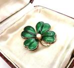 Mooi Klavertje Vier, geëmailleerd, Sieraden, Tassen en Uiterlijk, Broches, Verzenden, Zo goed als nieuw, Goud, Overige materialen