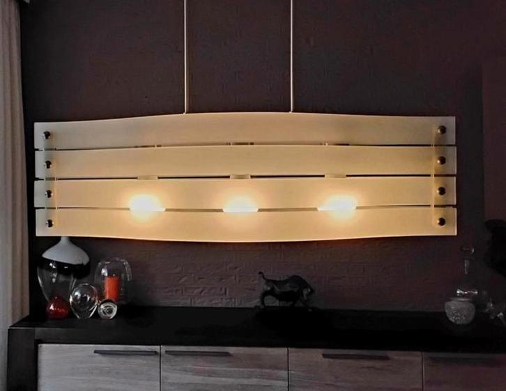 Hanglamp van frozen glas 66 cm breed, Huis en Inrichting, Lampen | Hanglampen, Zo goed als nieuw, Glas, Ophalen of Verzenden
