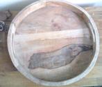 Robuuste grote ronde teakhouten dienblad met rand, Ophalen of Verzenden, Gebruikt, Rond, Hout