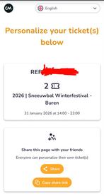 Sneeuwbal Festival 31-01-2026 Buren tickets 2 stuks, Twee personen