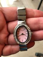 Zilveren horloge met roze klok, Sieraden, Tassen en Uiterlijk, Horloges | Dames, Ophalen of Verzenden, Zo goed als nieuw, Staal