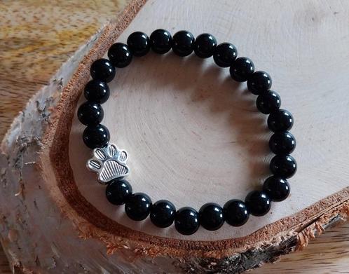 armbandje obsidiaan kralen met pootje bedeltje, Sieraden, Tassen en Uiterlijk, Armbanden, Zwart, Ophalen of Verzenden
