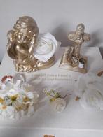Decoratie gouden bescherm engelen met bloemen, Ophalen of Verzenden, Zo goed als nieuw