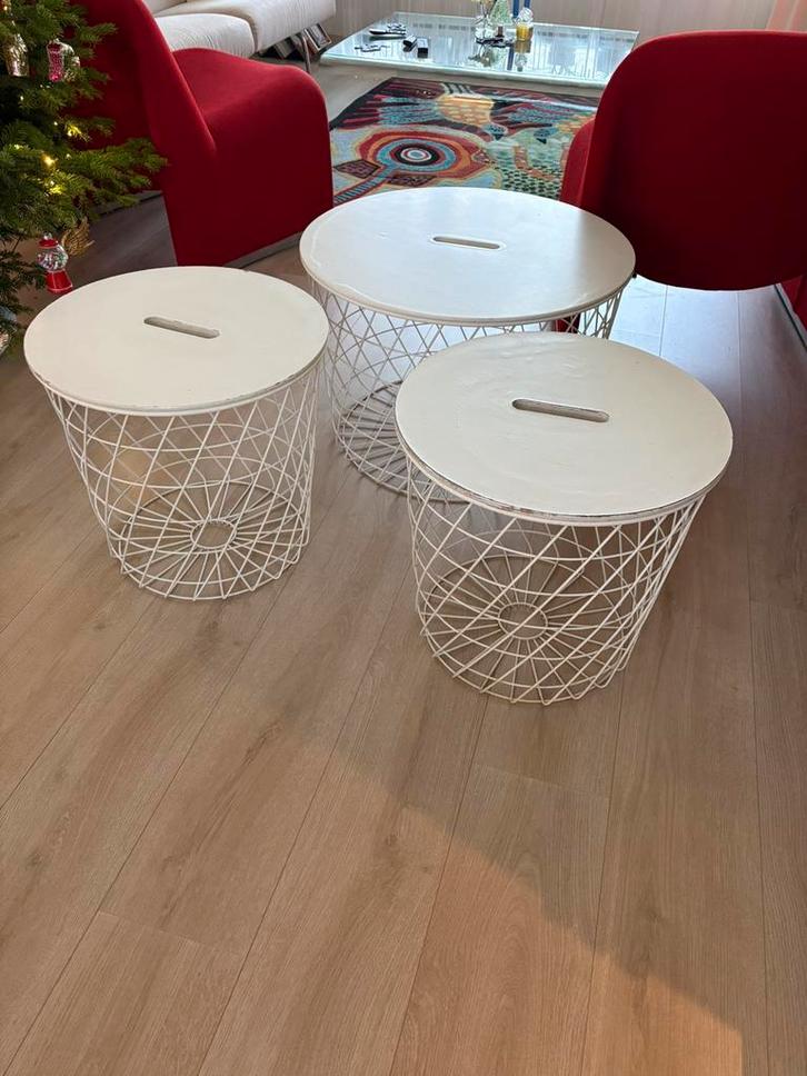 Ikea Kvistbro set drie manden opbergtafel wit, Huis en Inrichting, Tafels | Bijzettafels, Gebruikt, Rond, Minder dan 45 cm, 55 tot 75 cm