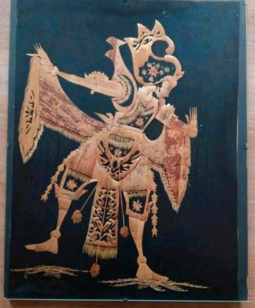 Vintage schilderij indonesische vrouw van ingelegd rijststro, Antiek en Kunst, Kunst | Niet-Westerse kunst, Ophalen of Verzenden