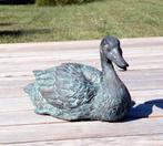 Bronzen waterspuitbeeld – Rustende eend (14 cm), Ophalen of Verzenden, Zo goed als nieuw, Metaal, Dierenbeeld