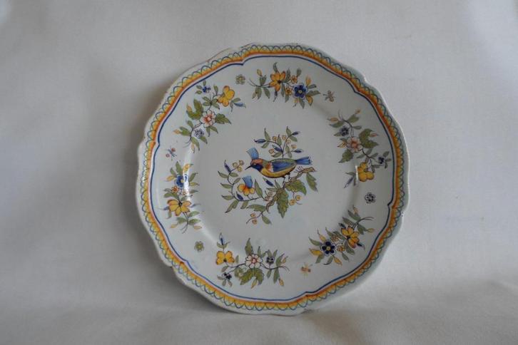 Antiek Polychroom Frans Bord Vogel, Antiek en Kunst, Antiek | Keramiek en Aardewerk, Ophalen of Verzenden
