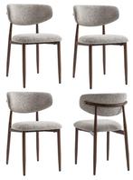 Japandi eetkamerstoelen Beige/Bruin Walnoot/Naturel Houtlook, Japandi, Overige kleuren, Metaal, Nieuw
