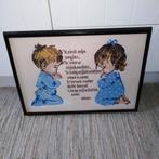 Geborduurde biddende kindjes met gebedsversje donker lijstje, Ophalen, Gebruikt
