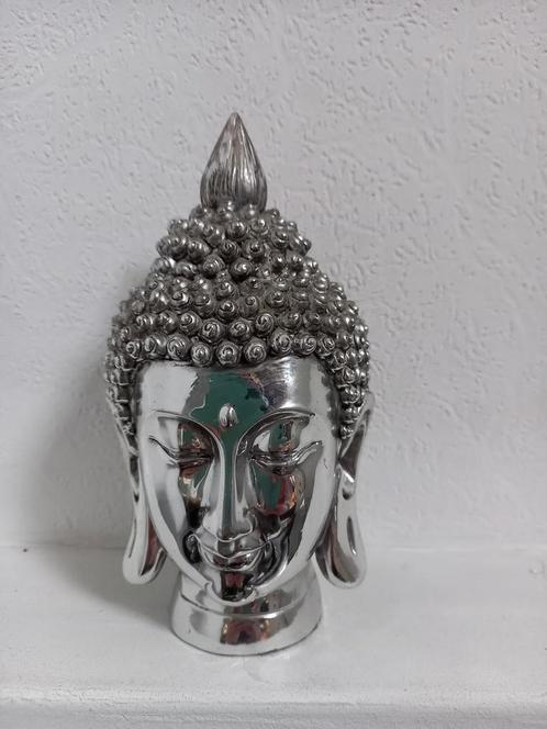 Leuk zilverkleurig boeddha hoofd, Huis en Inrichting, Woonaccessoires | Overige, Gebruikt, Ophalen of Verzenden
