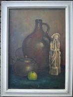 olieverf Ben Moonen 1944 stilleven ketel kruik appel beeld, Antiek en Kunst, Ophalen