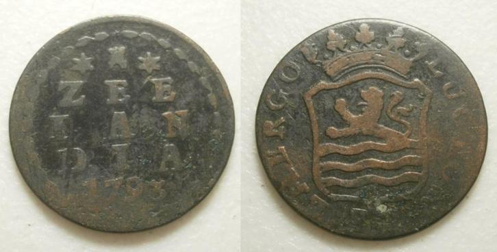 31] Zeeland Duit 1793    , Postzegels en Munten, Munten | Nederland, Losse munt, 1 cent, Vóór koninkrijk, Ophalen of Verzenden