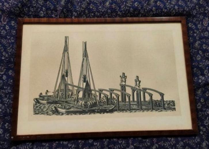 Petrus Schenk gravure, Inheien... over steeksluis, 39x58 cm, Antiek en Kunst, Antiek | Overige Antiek, Ophalen of Verzenden