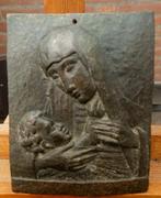 ~1920 Art Deco bronzen plaat Maria met Jezus kind, Frankrijk, Ophalen of Verzenden