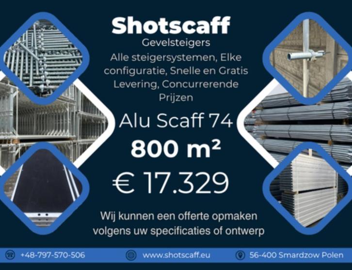 Alu Gevelsteiger | 800 m² | Plettac, Doe-het-zelf en Verbouw, Steigers, Nieuw, Gevelsteiger, 5 meter of hoger, Ophalen