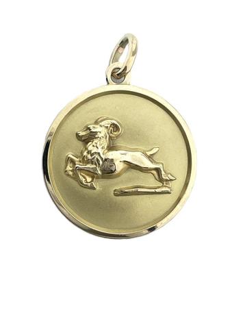Massief Gouden Sterrenbeeld Ronde Plaat Hanger Steenbok - 3D beschikbaar voor biedingen
