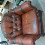 Bankstel en 2 fauteuils leder, Huis en Inrichting, Ophalen, Gebruikt, 75 tot 100 cm, Chesterfield