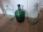 Set van 3 (gist) vazen/flessen, 10 liter, Ophalen, Gebruikt, Groen, Glas