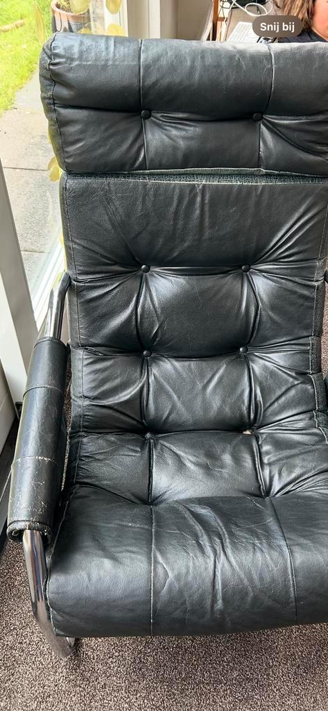 Buisframe fauteuil: relaxt voor gamen/tv kijken, Huis en Inrichting, Fauteuils, Gebruikt, Leer, 50 tot 75 cm, 75 tot 100 cm, Ophalen