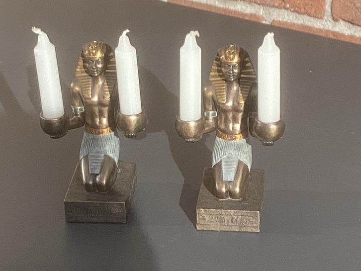 2 Egyptische Beeldjes / Kandelaars - 25 cm, Huis en Inrichting, Woonaccessoires | Kandelaars en Kaarsen, Gebruikt, Kandelaar, 25 tot 50 cm